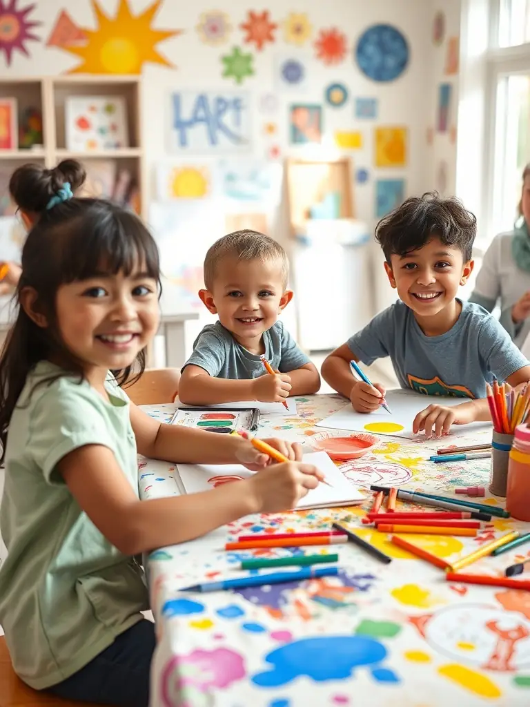 A photo of children participating in an arts and crafts workshop during a cultural event organized by the organization.
