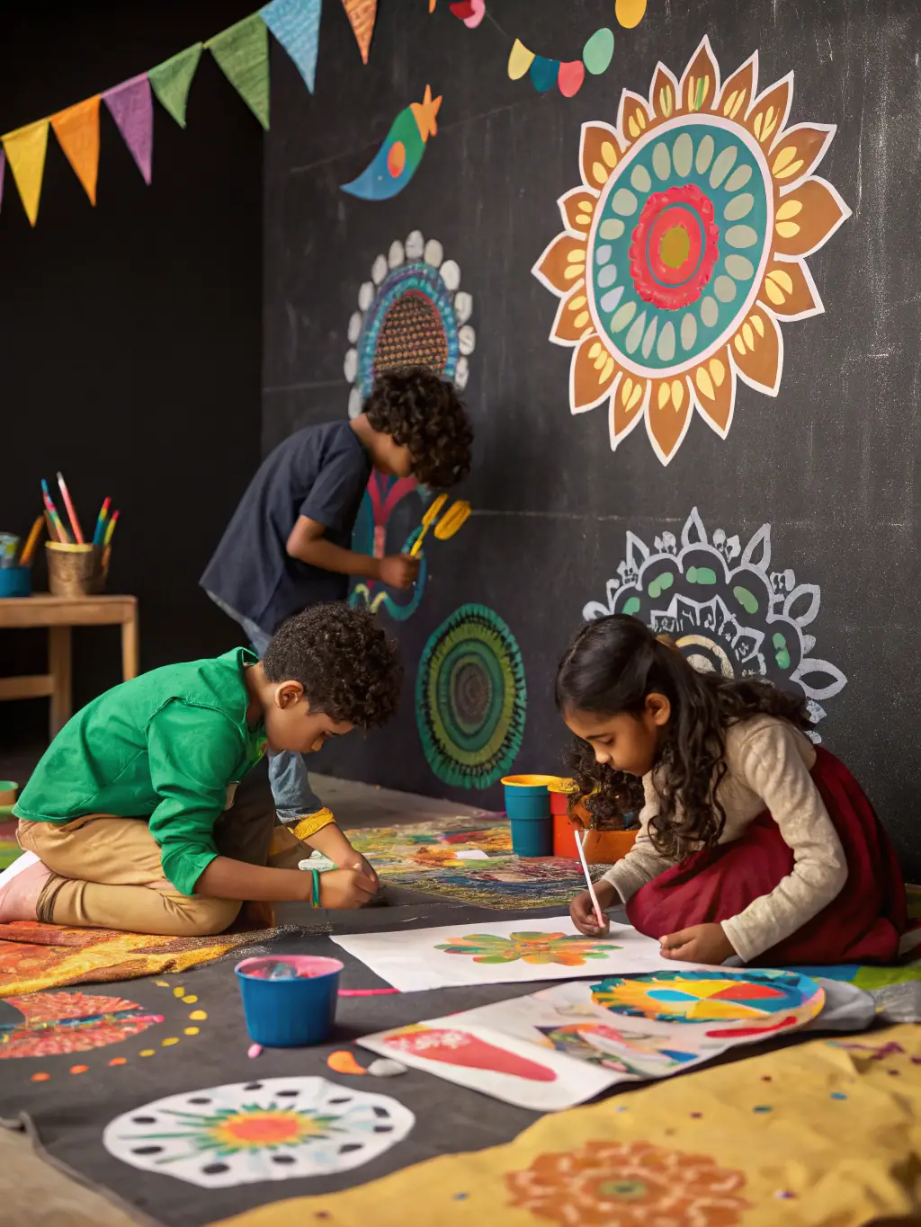 A photograph of children participating in an arts and crafts workshop organized by the COMITE DES FETES DE VILLARSEN PONS, highlighting the organization's commitment to engaging youth in creative activities.