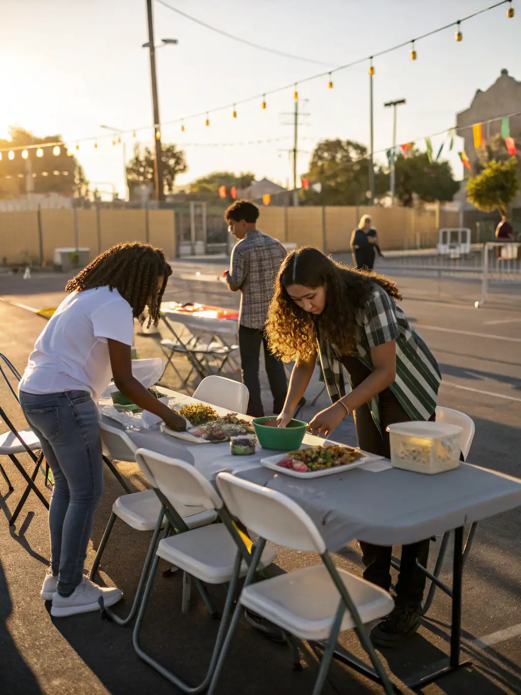 A dynamic shot of volunteers setting up for a local charity event supported by COMITE DES FETES DE VILLARSEN PONS, highlighting their dedication and community spirit.